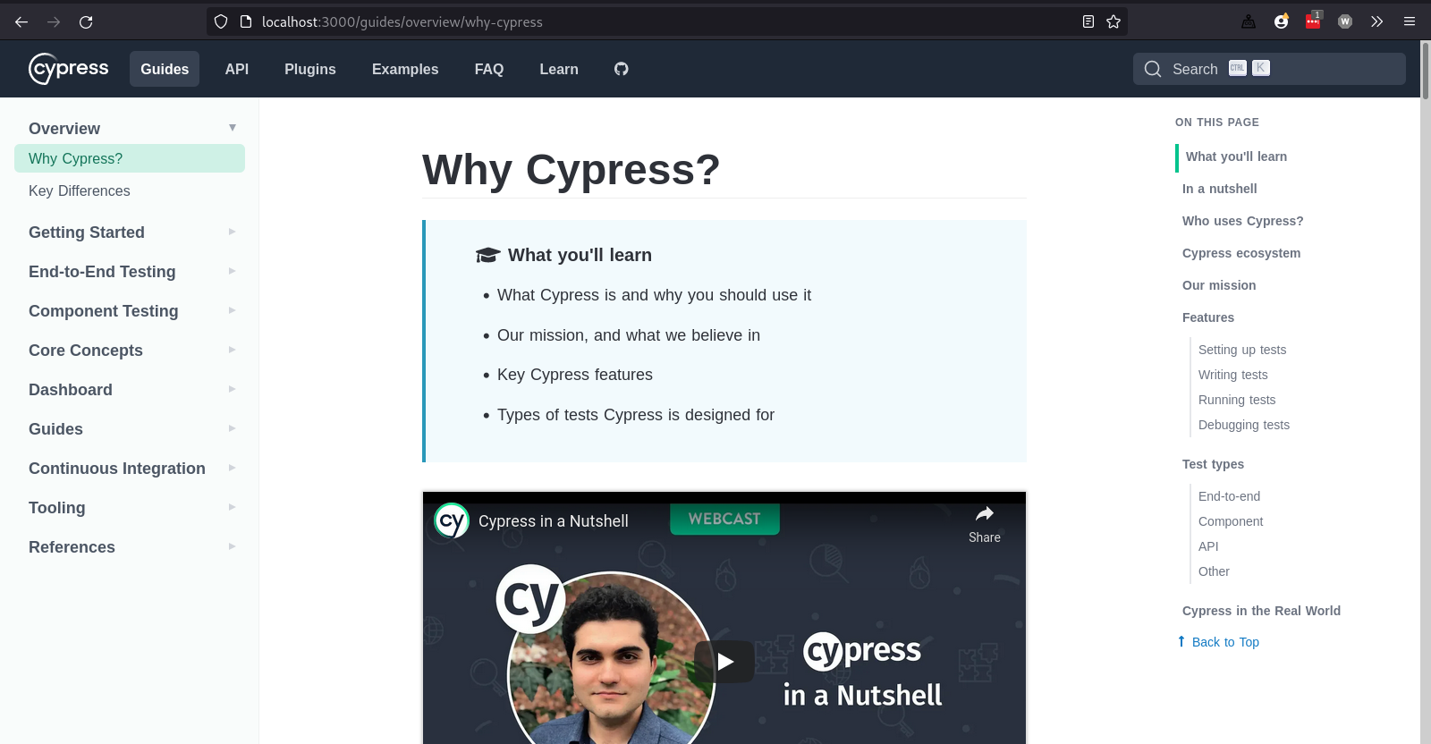 Cypress docs running on localhost